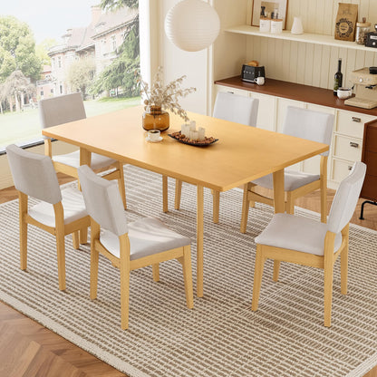 Merax 60" Rustic Farmhouse Dining Table, Minimalist Modern Solid Wood Frame Dining Table for Kitchen, Living Room, Natural