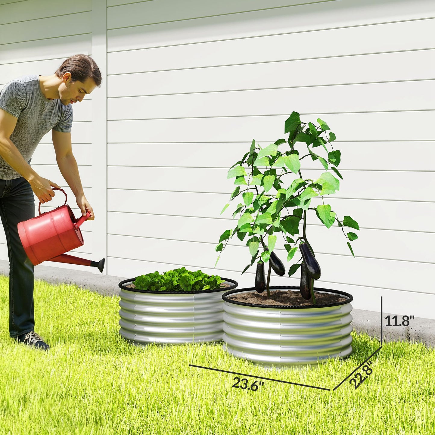 Outsunny Galvanized Raised Garden Bed Set of 2, Planters for Outdoor Plants with Safety Edging, Easy-to-Assemble Stock Tanks for Growing Flowers, Herbs and Vegetables, 3' x 3' x 1.4', Silver