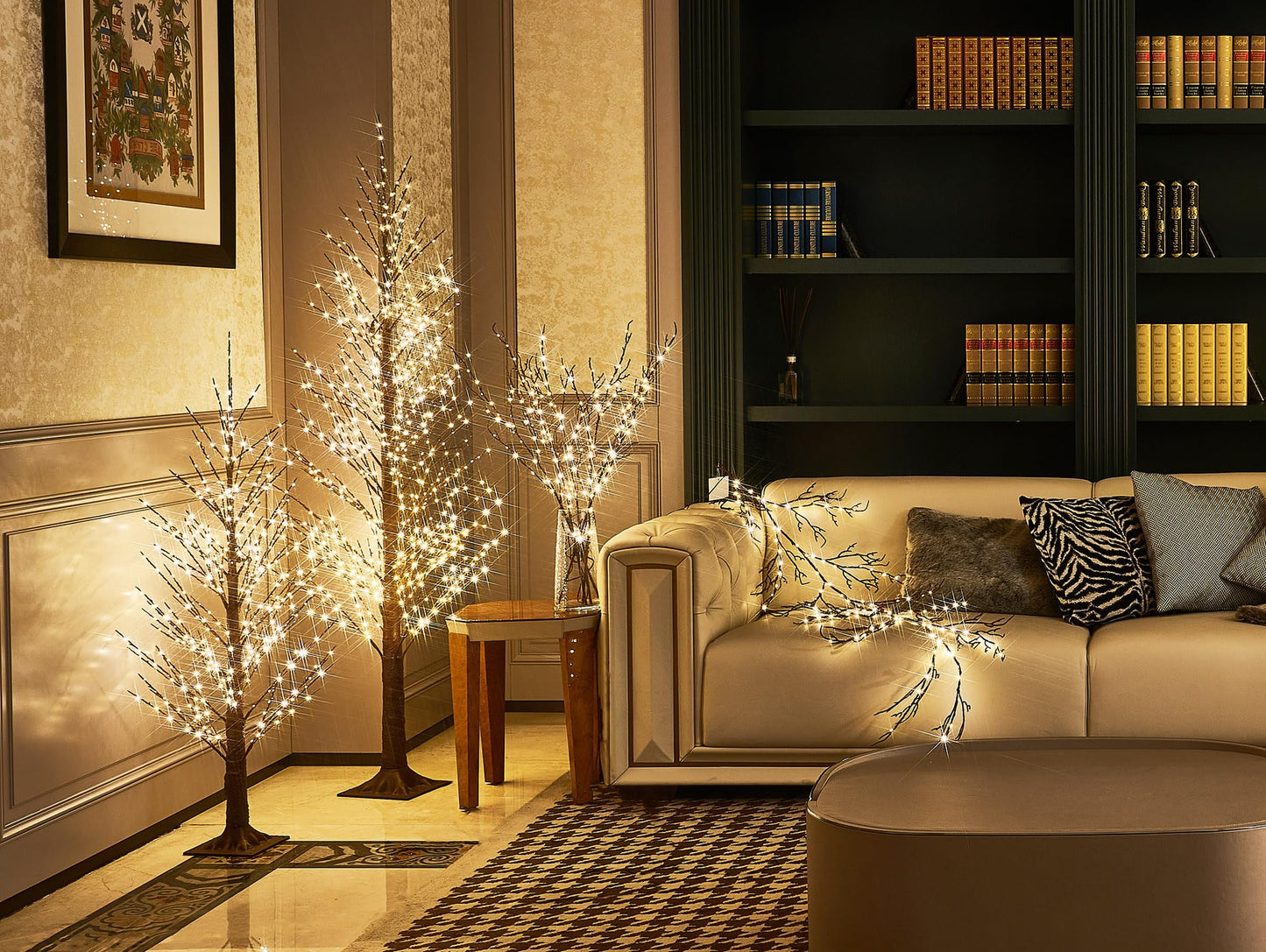 LITBLOOM Lighted Willow Branches Silver Glittered 32IN 120 LED with Timer Battery Operated and USB Plug in, Tree Branch with Fairy Lights for Home Room Christmas Decoration