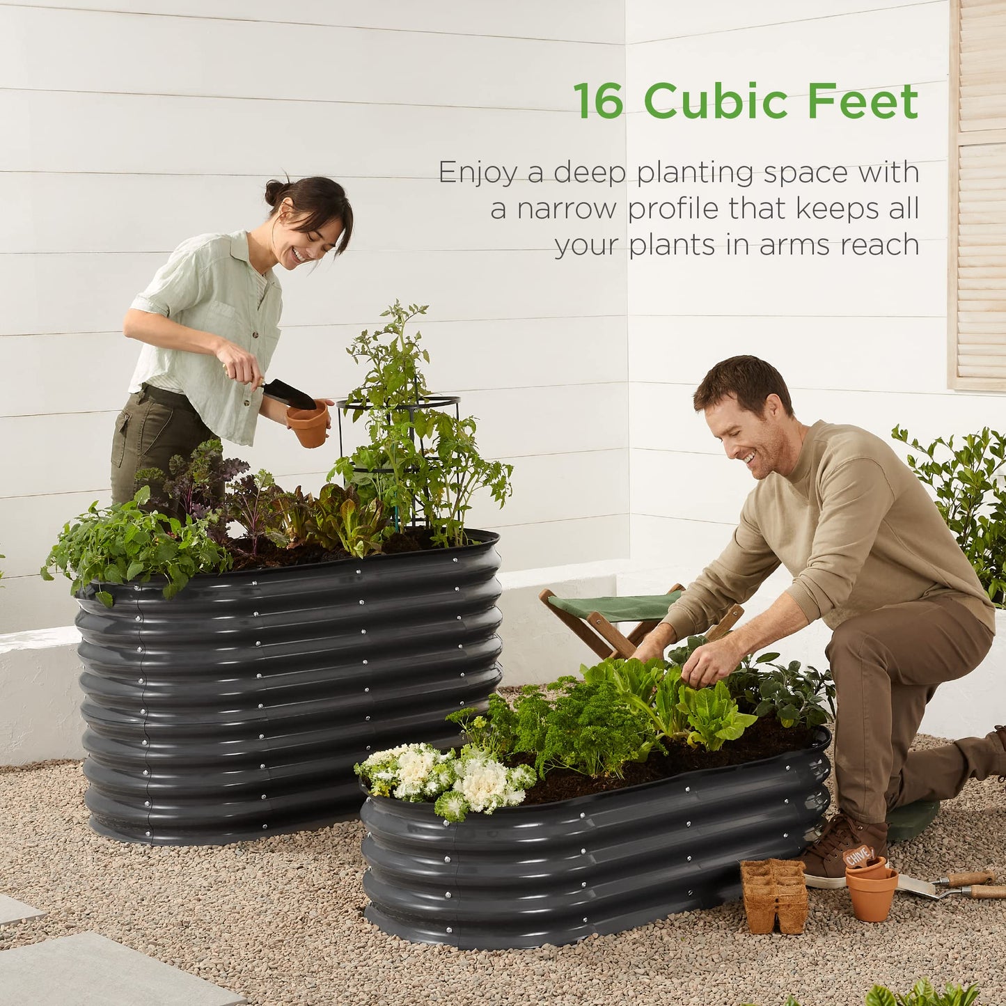 Best Choice Products 4x2x2ft Outdoor Metal Raised Garden Bed, Oval Deep Root Planter Box for Vegetables, Flowers, Herbs, and Succulents w/ 101 Gallon Capacity, Rubber Edge Guard - Charcoal