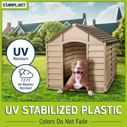 Starplast Large Dog Kennel: 1 Outdoor Plastic Pet House, Weather & Water Resistant, Easy to Assemble, 33.8 x 33.1 x 32.3 Inches, 2 Color Options 50-701