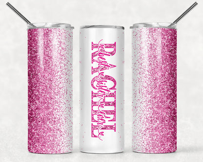 Personalized Tumbler with lid and straw | 20oz Stainless Steel Insulated | Custom Gifts | Double Wall Coffee Cups for Hot, Cold Drinks | Pink tumblers Glitter effect with Name | 20oz Cup