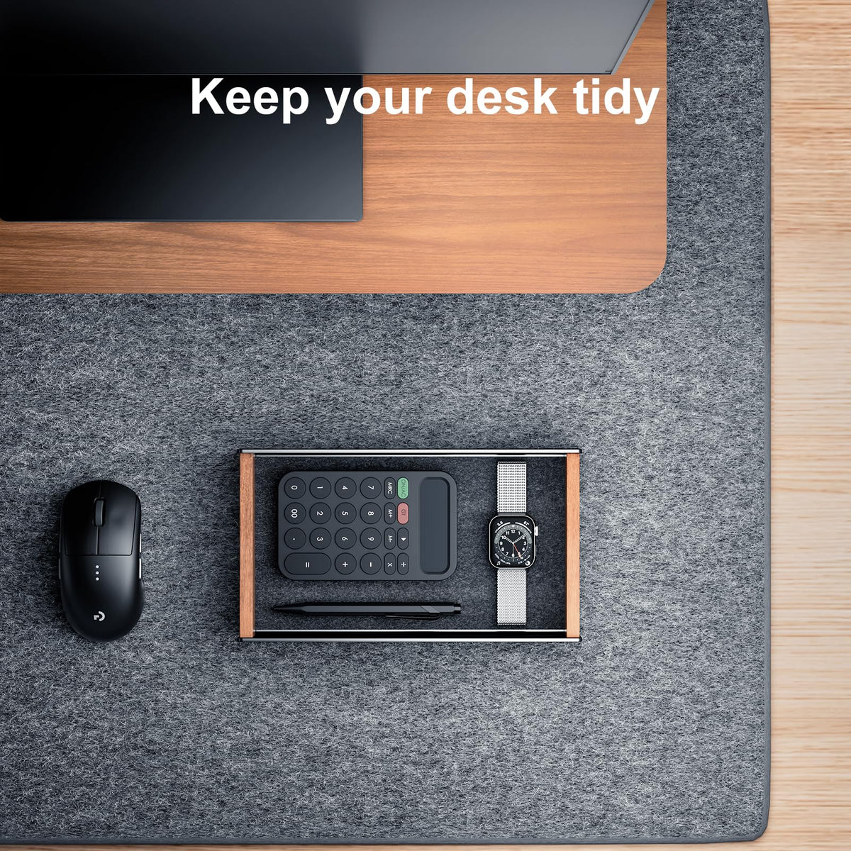 UPERGO Desk Tray Organizer Drawer for Home Office, Walnut Desk Organizer Tray for Keys, Pen, Watch