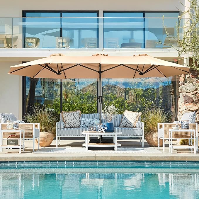 SUPERJARE 13FT Outdoor Umbrella for Patio, Double sided Pool Umbrellas with Fade Resistant Canopy, Large Table Umbrella for Deck, Market, Backyard - Beige