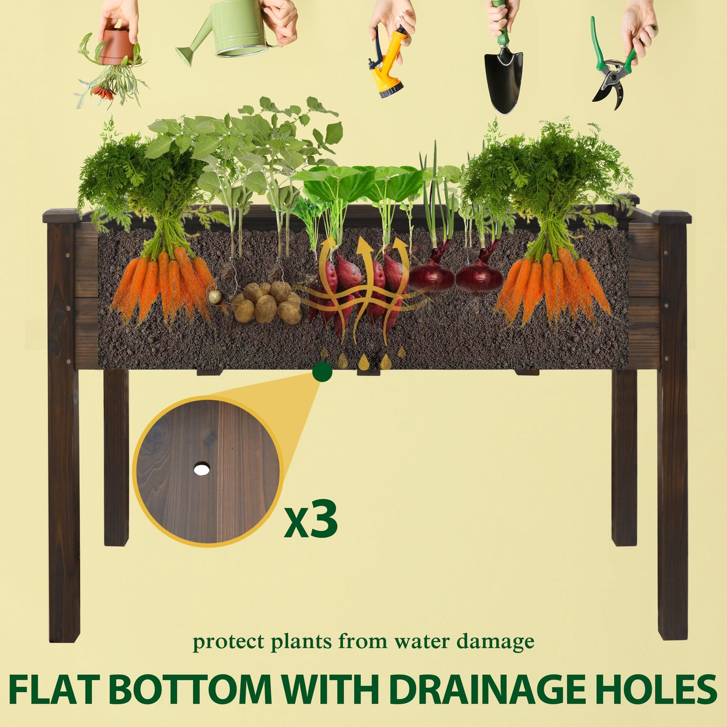 Yardenaler 48x24x30 in Raised Garden Bed with Legs, Outdoor Elevated Wood Planted Box with Liner & Drainage Hole for Vegetable Flower, Backyard and Patio, Rustic