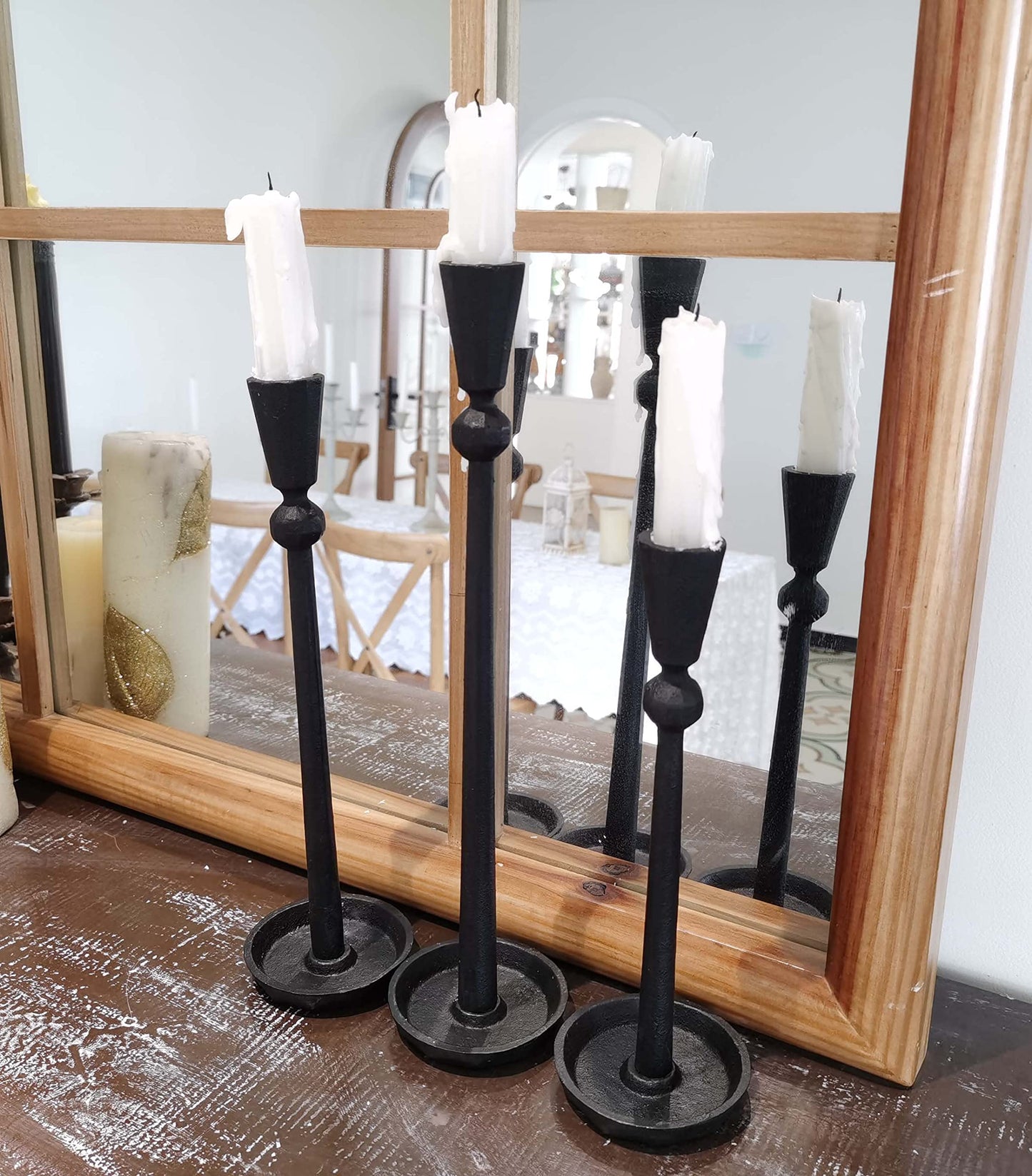 Iron Taper Candle Holder Set 3 - Decorative Candle Stand - Candlestick Holder for Wedding, Dinning, Party (Black)…