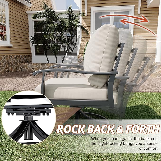 HOMREST Patio Furniture Sets 4 PCS Outdoor Metal Conversation Sets, 360 Degree