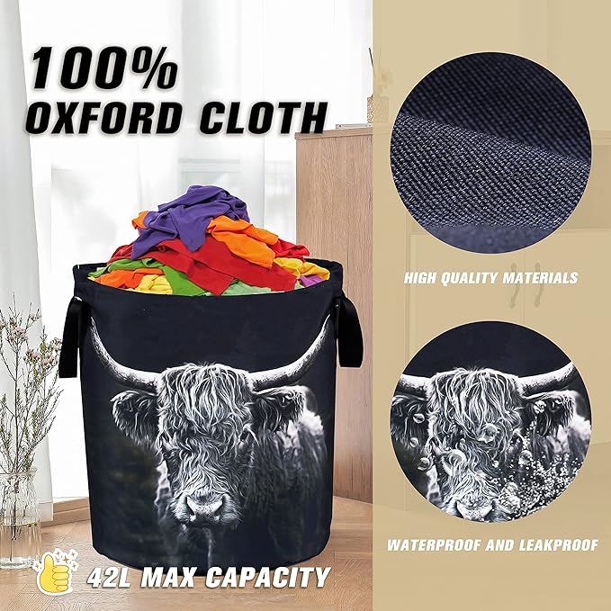 Highland Cow Laundry Basket Animal Foldable Oxford Cloth Funny Tote Bag Laundry