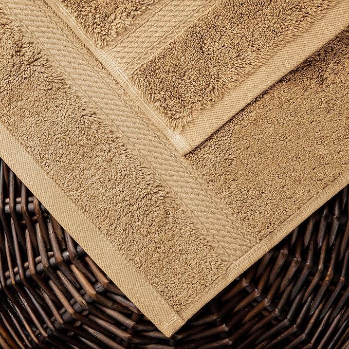 Superior Egyptian Cotton Solid Towel Set, Washcloths 13” x 13”, Hand Towels 20”