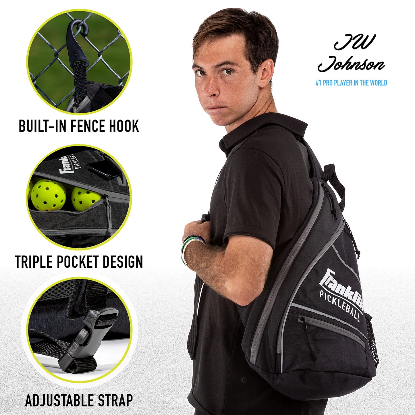 Franklin Sports Pickleball Bags - Pickleball Sling Bag Backpack for Gear + Equipment - Bag for Men Women - Holds Paddles, Balls + Accessories - Charcoal