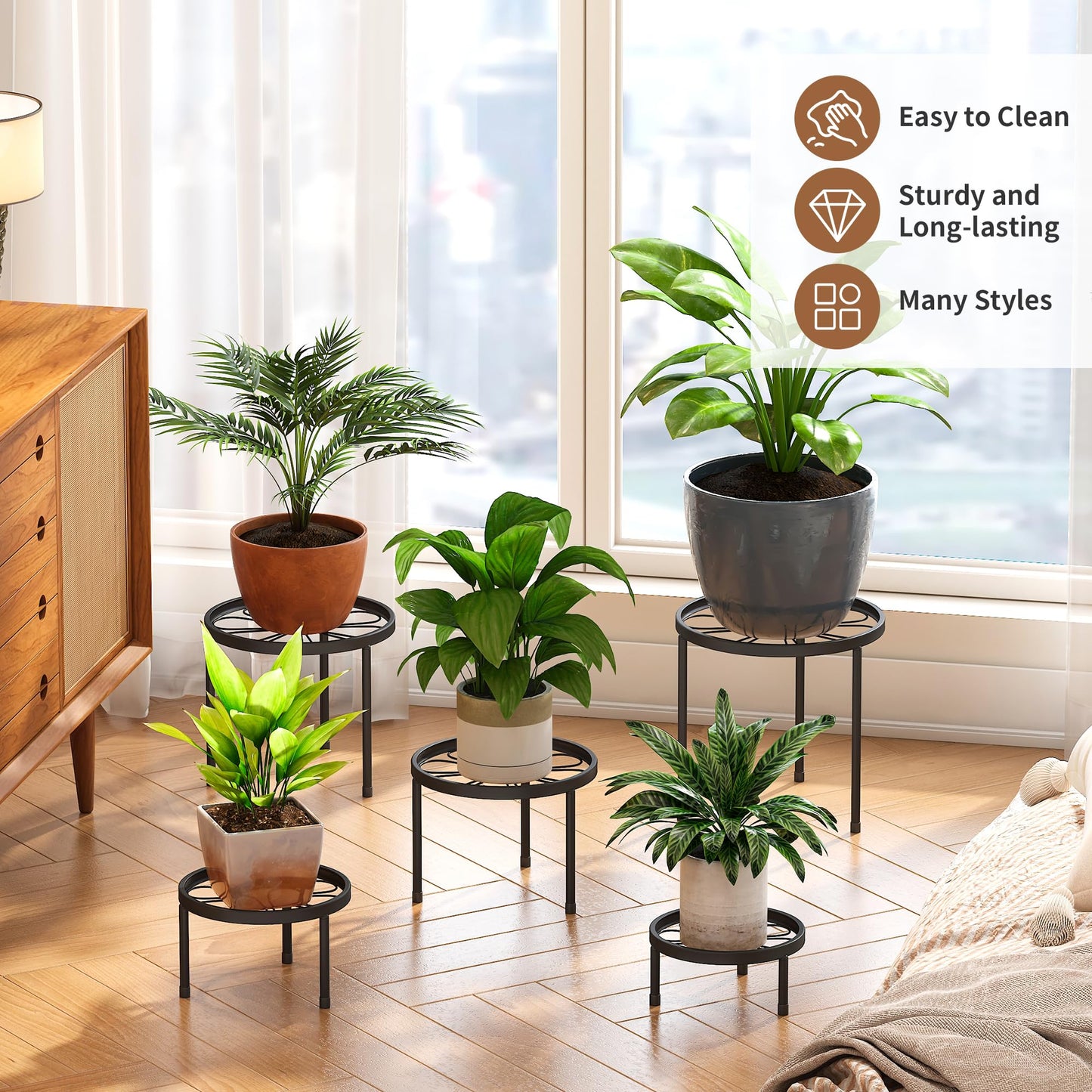 5 Pack Metal Plant Stand Indoor Outdoor Heavy Duty Plant Stands Anti-Rust Iron Flower Pot Stands,Flower Pot Stand Plant Pot Shelf for Garden Garden Balcony (Black)