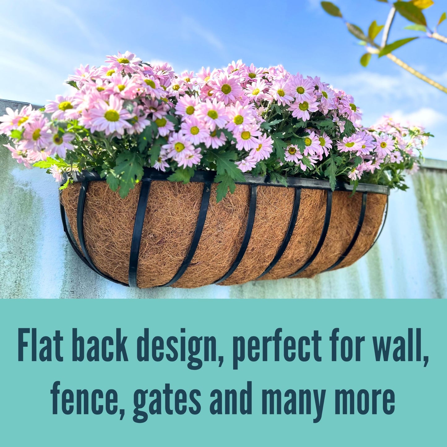 LaLaGreen Deck Railing Planter Boxes for Plants (24 Inch, 2 Pack) Black Metal Wall Planters for Outdoor Plants, Window Flower Box Deck Railings with Coco Liner, Fence Balcony Patio Porch Over Rail