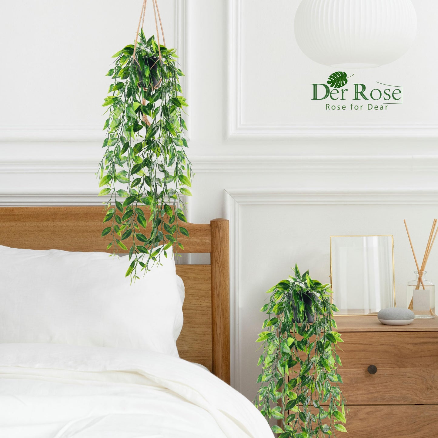 Der Rose 2 Pack Fake Hanging Plants Small Artificial Plants Faux Pea Pod Plants Indoor for Aesthetic Living Room Office Shelf Decor