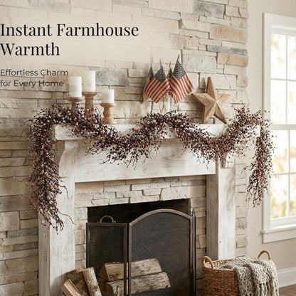 Quixem 5FT (60 in) Patriotic Red White & Blue Pip Berry Garland for Mantel & Table Decor, Americana Farmhouse Decor for 4th of July & Memorial Day, Rustic Flexible Wired Vine, Precise Length