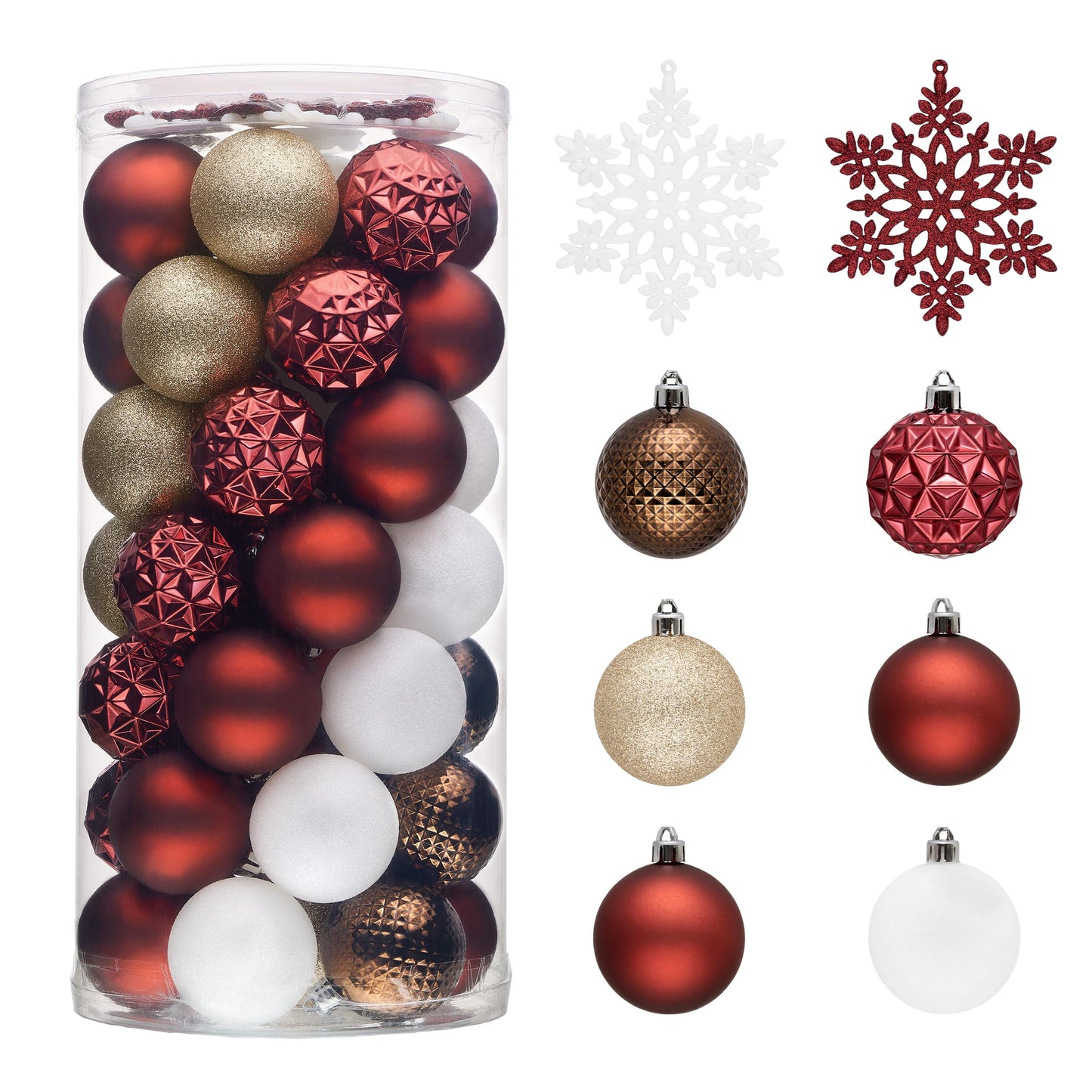 Valery Madelyn Christmas Tree Decorations Ornament Set, 50ct 2 Inches Red Brown White Shatterproof Christmas Ball Ornaments Hanging Xmas Holiday Party Decor