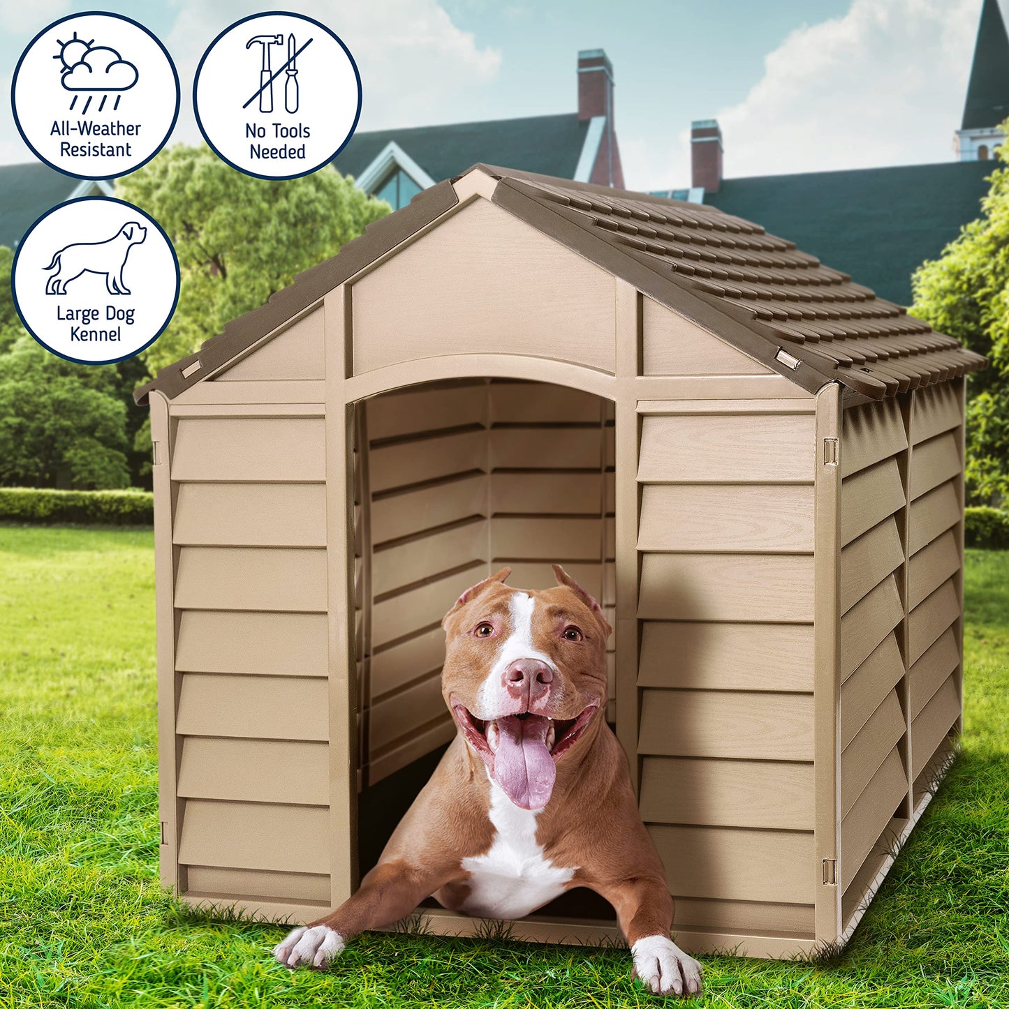 Starplast Large Dog Kennel: 1 Outdoor Plastic Pet House, Weather & Water Resistant, Easy to Assemble, 33.8 x 33.1 x 32.3 Inches, 2 Color Options 50-701
