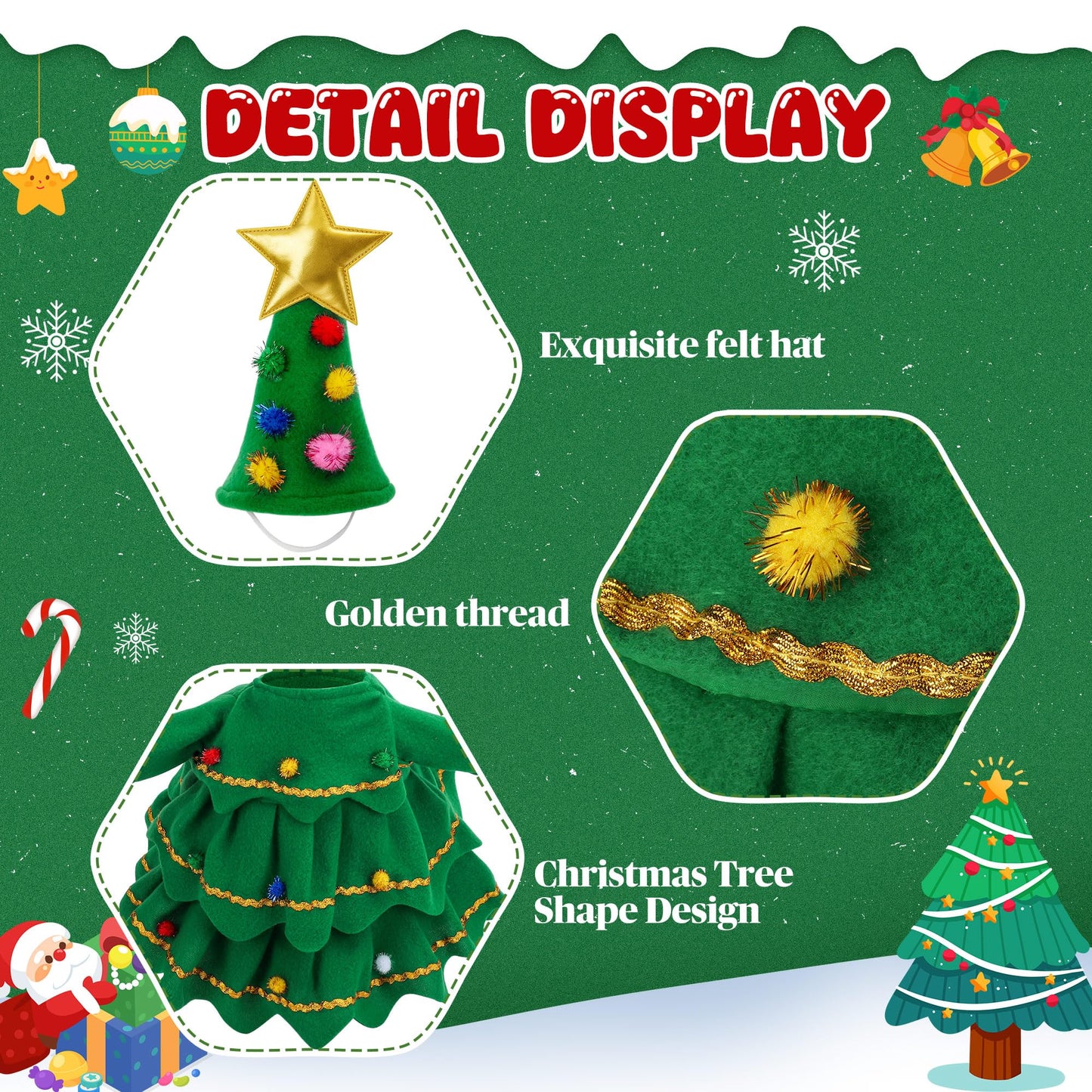 Watayo 2 Pcs/Set Christmas Tree Porch Goose Outfits, Lawn Goose Statue Xmas Tree Costume, Green Christmas Garden Goose Clothes Dress and Hat for 23" High Statue Xmas Holiday Patio Yard Decor
