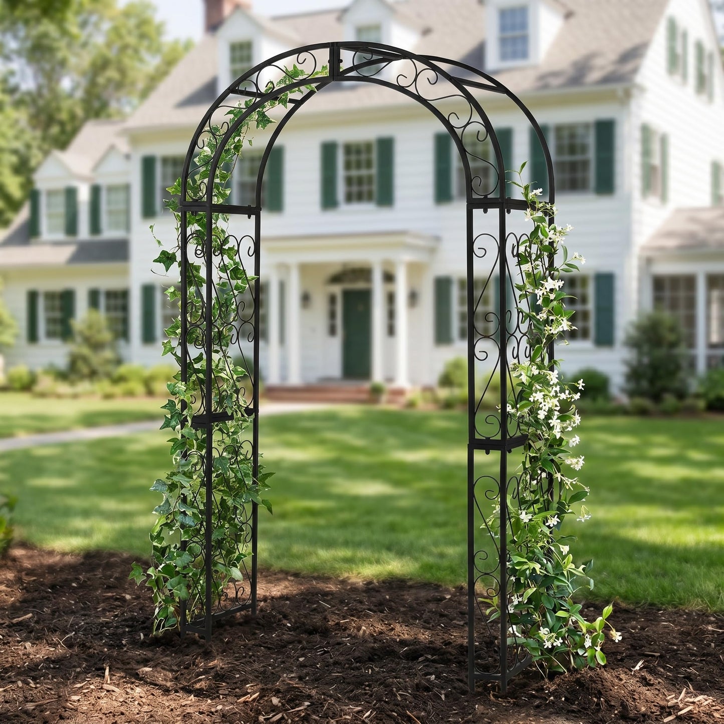 SCENDOR 48.8" W x 83.8" H Garden Arch, Black Sturdy Metal Iron Arbor, Courtyard Cast Trellis for Various Climbing Plant, Outdoor European-Style Archway Wedding Ceremony Party