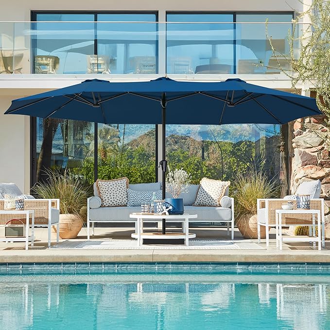 SUPERJARE 15FT Outdoor Umbrella for Patio, Double sided Pool Umbrellas with Fade Resistant Canopy, Large Table Umbrella for Deck, Market, Backyard - Navy Blue