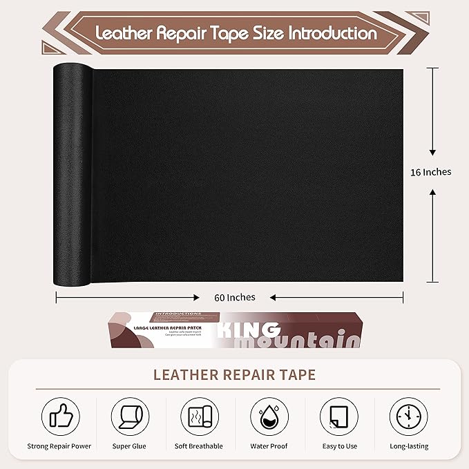 KING MOUNTAIN Leather Repair Patch, 16 x 60 Inches Self-Adhesive Repair Tape