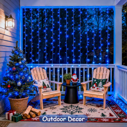 JMEXSUSS 300LED Blue Curtain Lights, Christmas Lights with Remote, Hanging String Lights for Bedroom Wall Window Backdrop Garden Indoor Outdoor Patio Yard Decorations, 9.8x9.8ft
