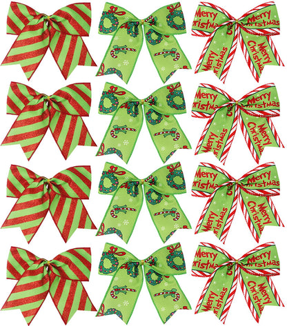 WinPion 12 Pcs Christmas Bows,6 Inch Large Red Green Christmas Wreaths Bows for Tree Gift Wrapping Garland,Holiday Decorations Party Crafts Tree Ribbon Ornaments