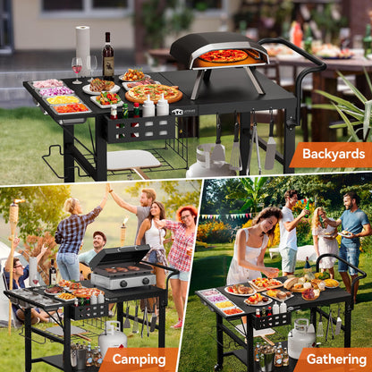 Leteuke Pizza Oven Table, Grill Cart Table for Blackstone Griddle, Outdoor Pizza Oven Stand Fits Ninja, Cuisinart, Gozney, Solo Stove, BBQ Prep Tables Station with Seasoning Tray, 47"x27.5"x30"
