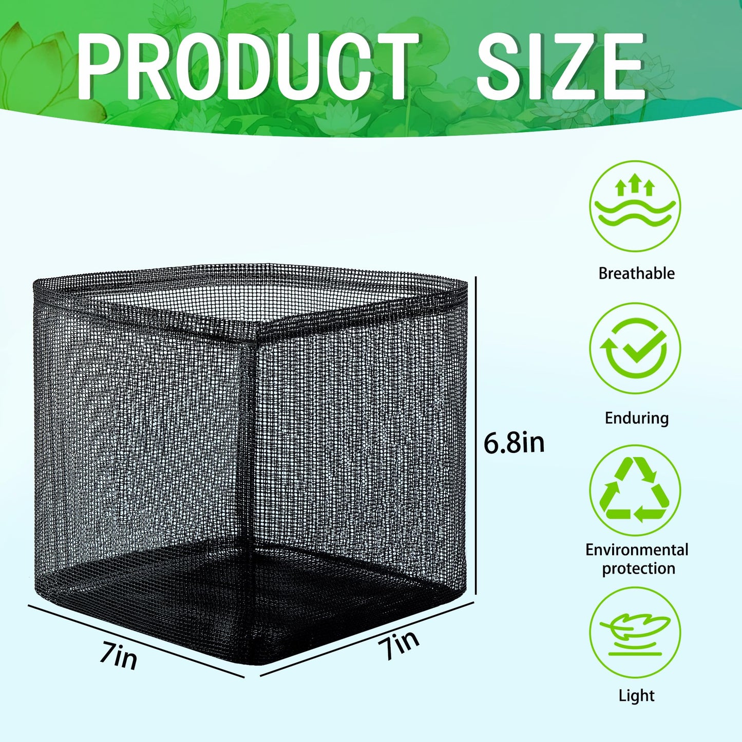EBaokuup 4 Pcs Aquatic Pond Planting Bags-7" Reusable Mesh Water Garden Pond Plant Pot-Breathable Black Square Lily Plant Pots for Pond Bog Plant Garden Terrestrial Plant