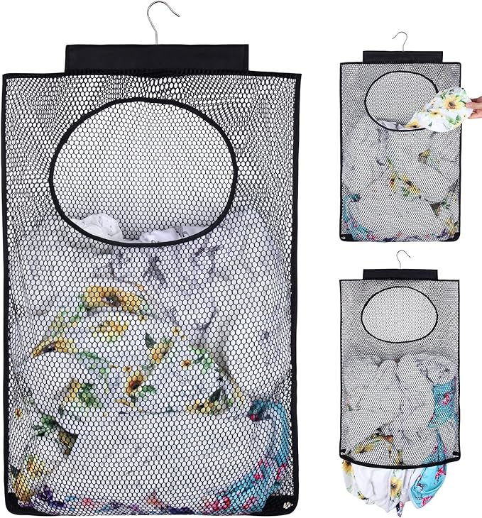 Breathable Mesh Laundry Hamper, Bringing Hooks Foldable Hanging Shower Caddy