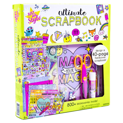 Just My Style Ultimate Scrapbook, Personalize and Decorate A 40-Page DIY Scrapbook, Great for Travel, Road Trips & On-The-Go, Memory Keeper Scrap Book for Kids & Tween Ages 6, 7, 8, 9,Beige