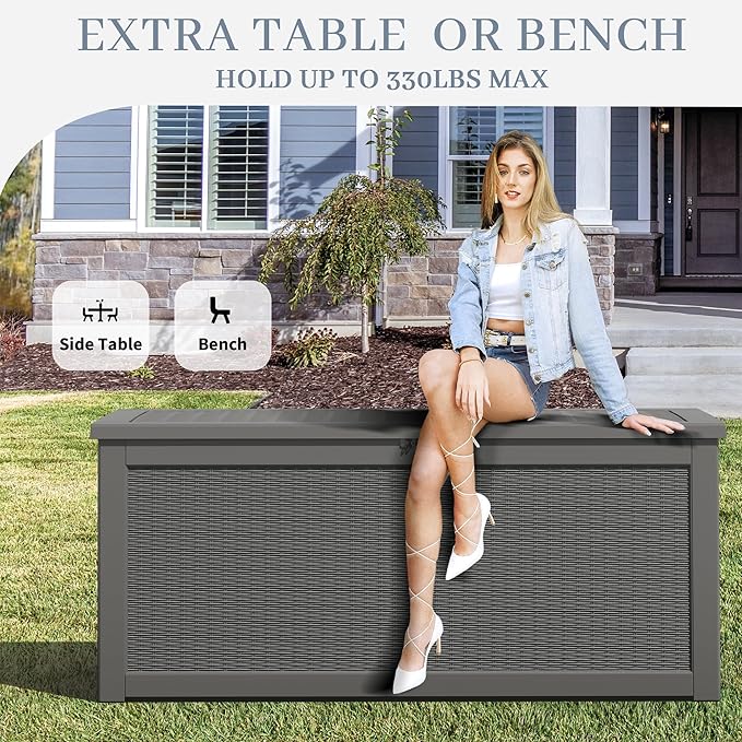 Outdoor Storage Box, Resin Deck Boxes Indoor and outdoor, Waterproof Storage Box Lockable Lid Grey,320 Gallon