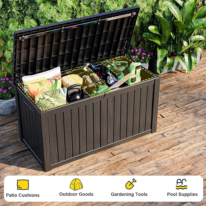 180 Gallon Resin Deck Box, Lockable Weatherproof Outdoor Storage Box for Furniture, Garden Tools and Tools Storage, Waterproof Outside Storage Boxes - Black