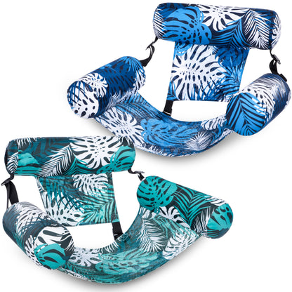 SLOOSH Inflatable Pool Floats Adult, 2 Packs Floating Lounge Chairs, Blow up Pool Inflatables for Adult, Inflatable Chair for Party Summer Water Beach Lake Fun, Tropical Leaves-Green,Blue