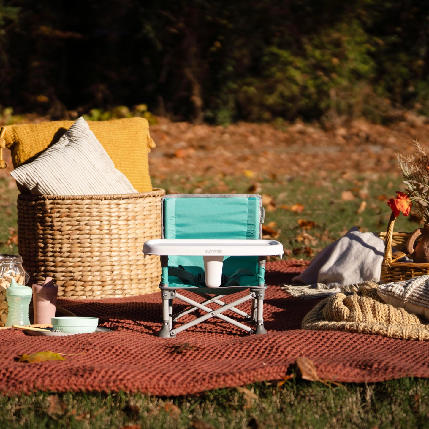 Summer by Bright Starts Pop 'N Sit Portable Booster Chair, Floor Seat, Indoor/Outdoor Use, Compact Fold, Teal, 6 Mos - 3 Yrs