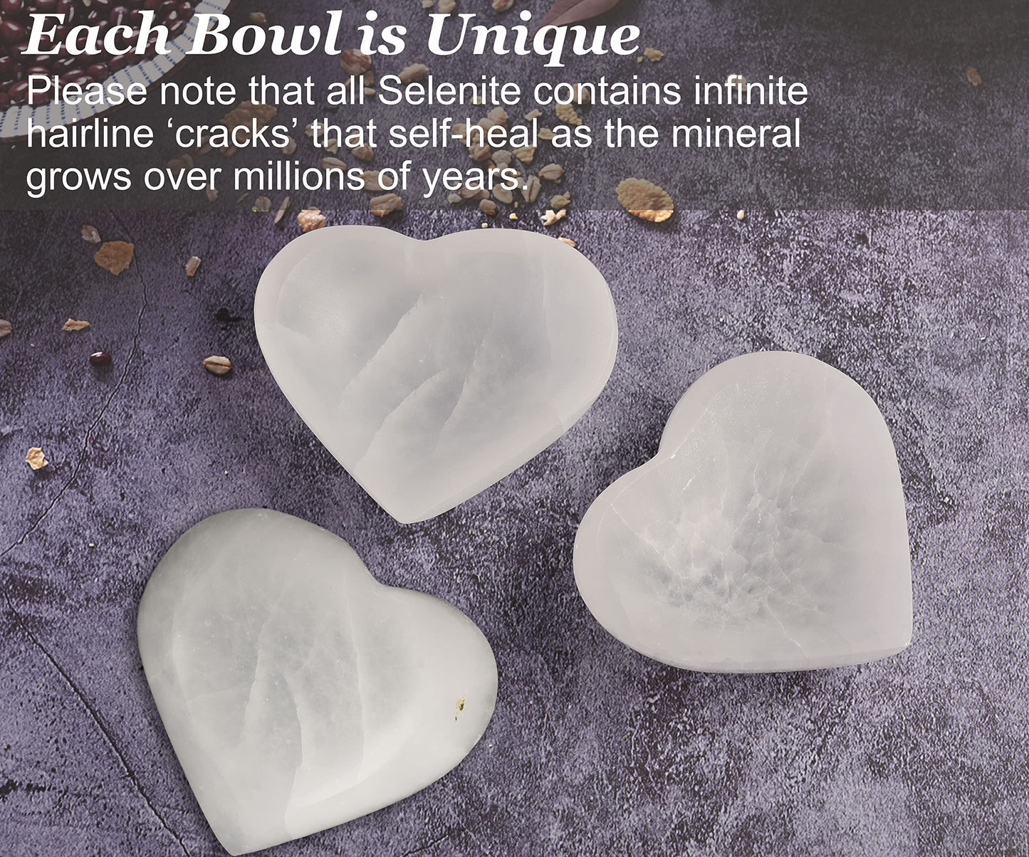 MOGEMT 4 Inch Selenite Bowl Hand-Carved Heart Shape Selenite Crystals Holder for Cleansing, Charging, Smudging, Healing, Decoration or Gift