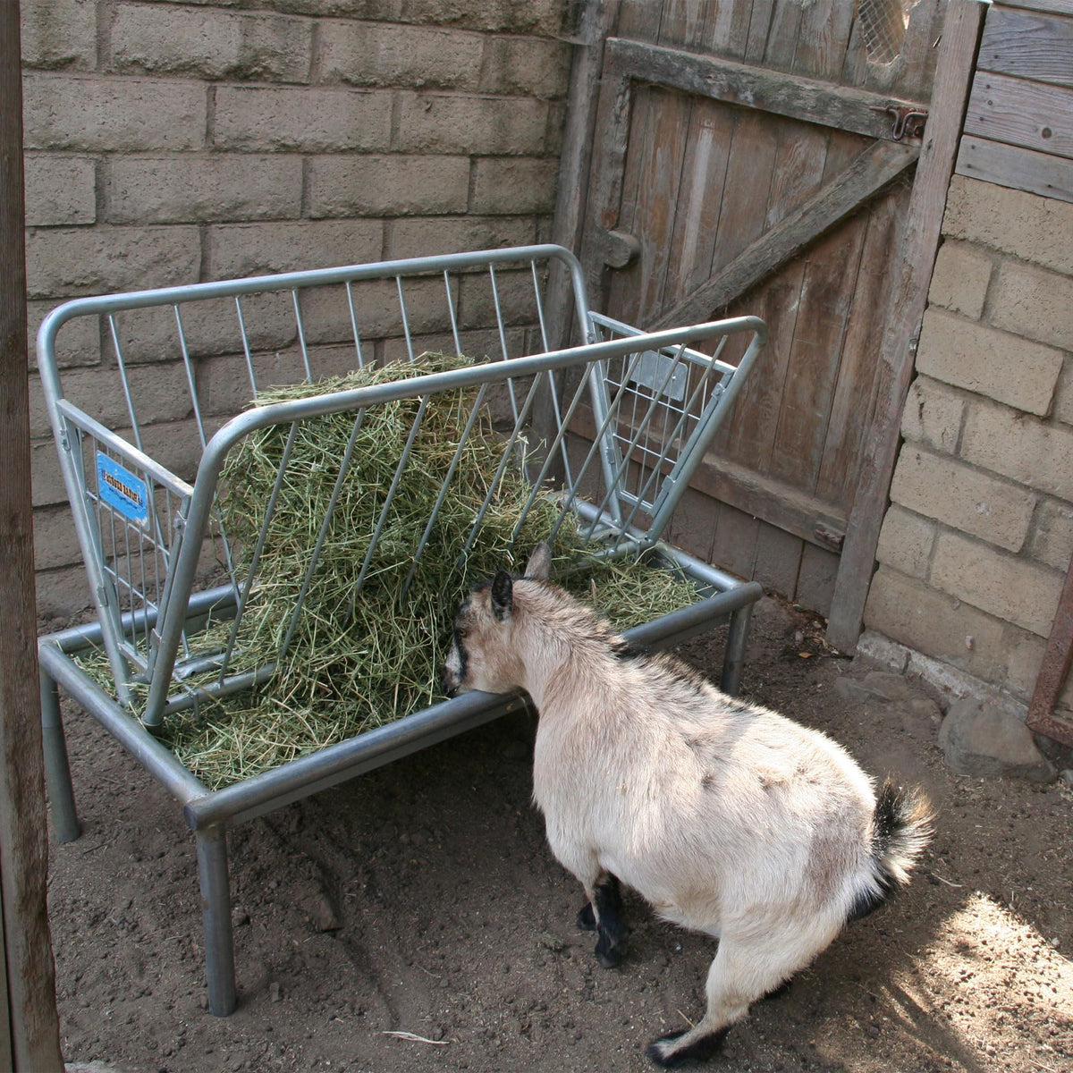 Rugged Ranch Products 4 Foot Long Outdoor Heavy Duty Mini Galvanized Steel Pasture Hay Feeder for Goats, Sheep, and Miniature Horses, Silver