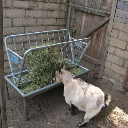 Rugged Ranch Products 4 Foot Long Outdoor Heavy Duty Mini Galvanized Steel Pasture Hay Feeder for Goats, Sheep, and Miniature Horses, Silver