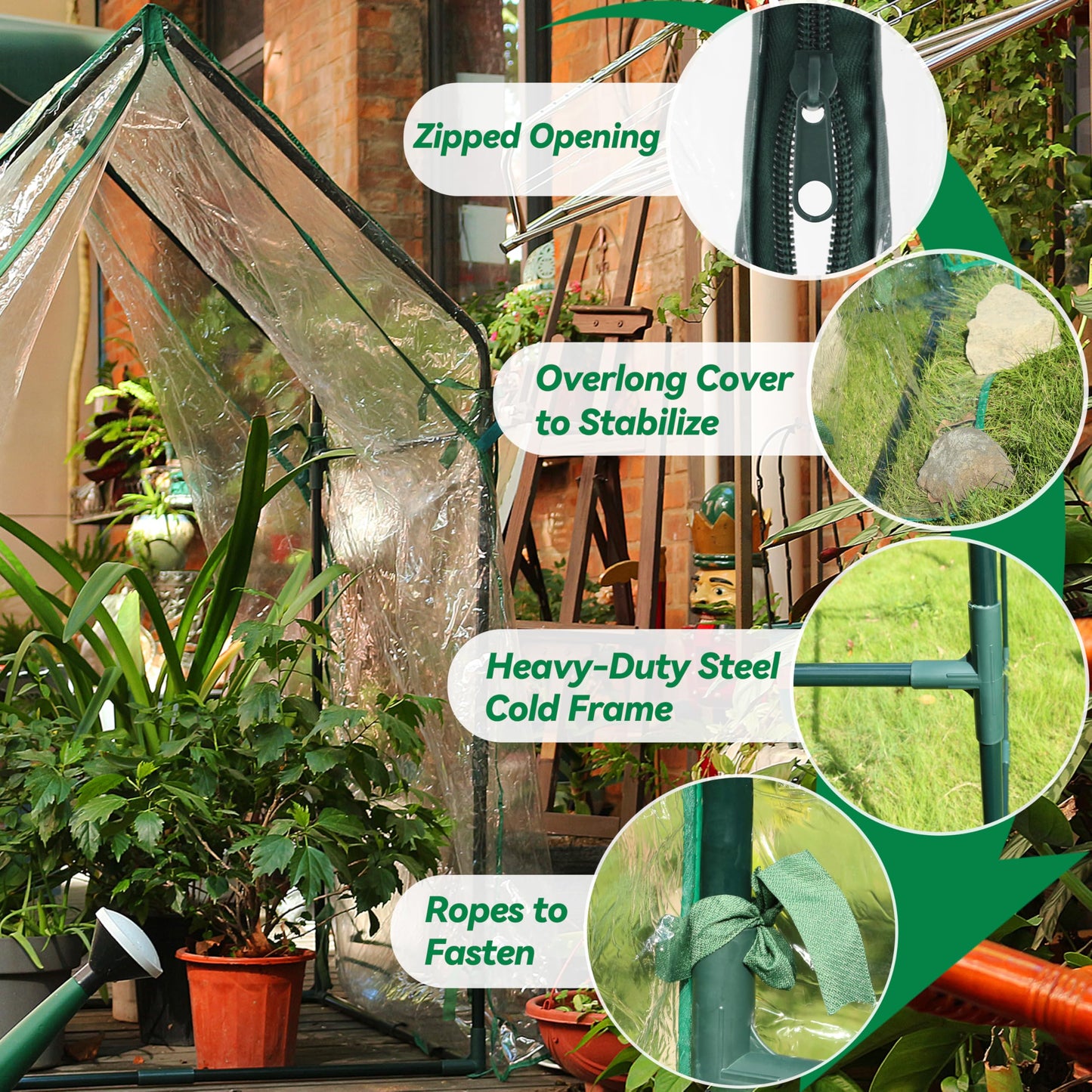 Gardzen Mini Greenhouse with Waterproof Bottom, Portable Green House with Strong Metal Frame, Small Green House for Outside and Inside Use,36.2"(L) x36.2(W) x59.5(H)