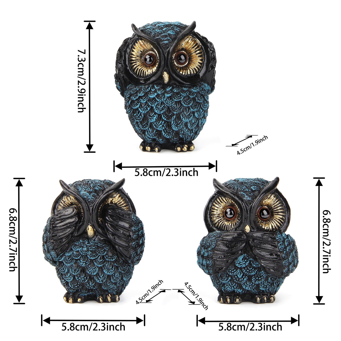 Owl figurine and sculptures for shelf decor accents,3 wise Owl statue for living room bedroom decoration,Retro animal decor,boho gift for women bird lover,see no evil hear no evil speak no evil