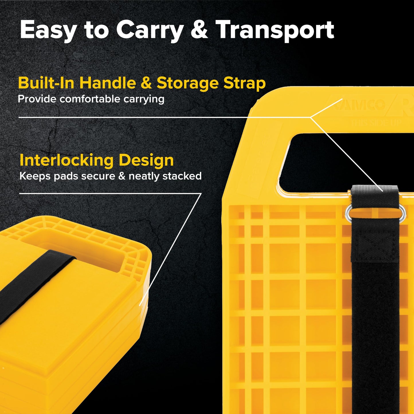 Camco RV Stabilizing Jack Pads - Features Interlocking Design & Includes Handy Strap for RV Storage and Organization - Molded of Strong UV Stabilized Polypropylene - 4-Pack (44595)