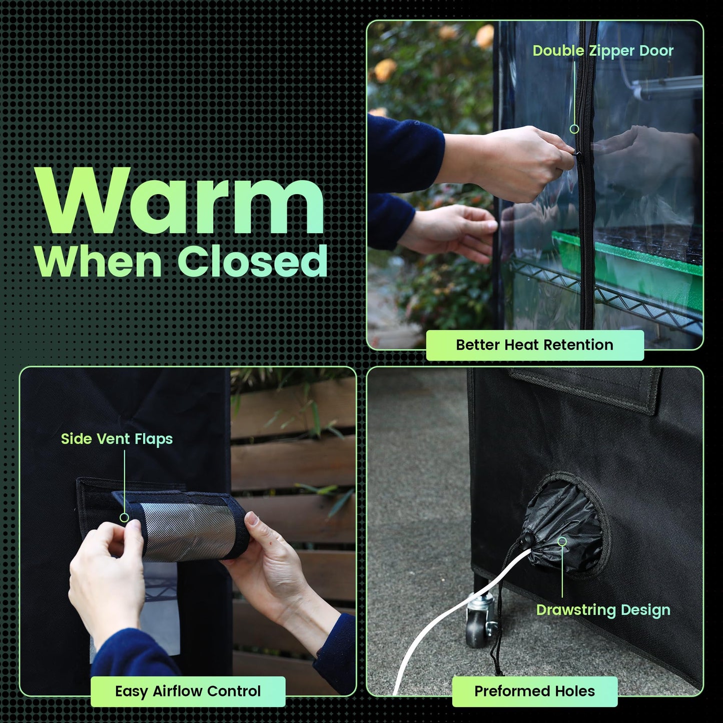 WORTH Mini Greenhouse with 18W T8 Grow Lights & Thermo-Hygrometer 27"x15"x70" Smart Indoor Grow Tent with Black Oxford Fabric Cover Plant Stand with Casters & Ventilation Flaps for Seed Starting