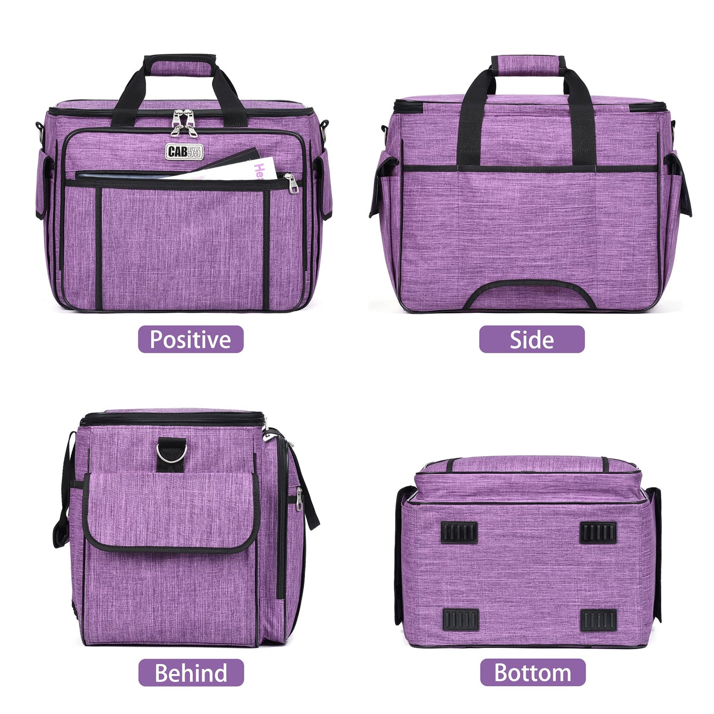 CAB55 Rolling Sewing Machine Case, Detachable Rolling Sewing Machine Carrying Case on Wheels, Trolley Tote Bag with Removable Bottom Wooden Board for Most Standard Sewing Machine -Purple