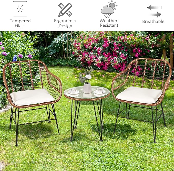 Tangkula 3 Pieces Patio Conversation Bistro Set, Outdoor Wicker Furniture
