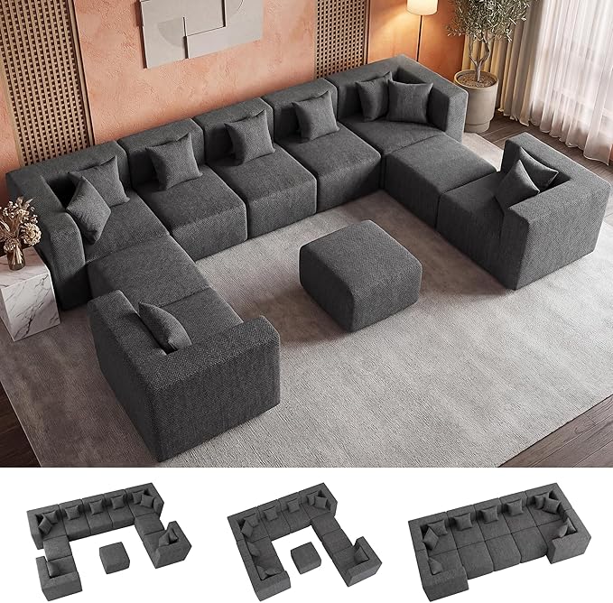 MONVANE Modular Sectional Sofa, Oversized 10 Seat Convertible U Shaped Couch