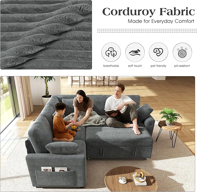 Ihanherry 83-inch 5-Seater Large Sectional Sofa Bed