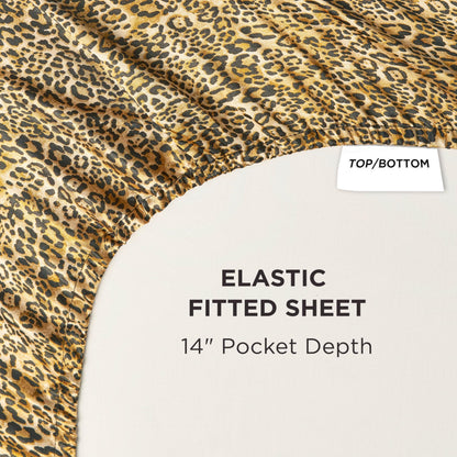 Juicy Couture Full Size Satin Bed Sheet Set, Deep Pocket Silky Full Sheet Set with 1 Fitted Sheet, 1 Flat Sheet, 2 Pillowcases, Wrinkle Resistant and Anti Pilling Bed Sheets - Monica Leopard