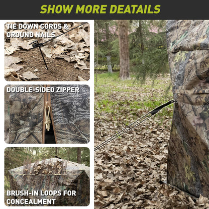 Mionovity Hunting Blind, 360° See Through Ground Blind for Turkey Hunting, Turkey Ground Blind, Hunting Blind for Turkey & Deer, 2-3 Person Pop Up Portable Camouflage Tent with Carrying Bag
