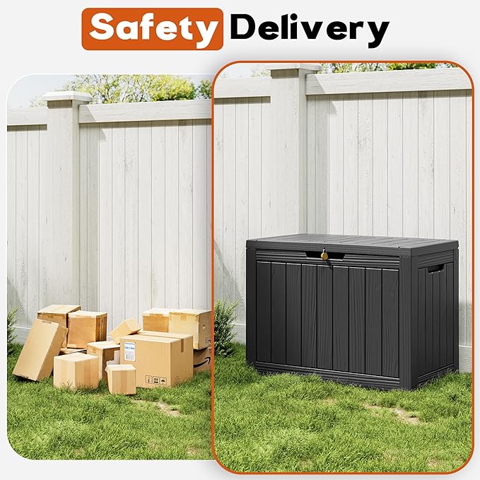 Outdoor Storage Box, Resin Deck Boxes Indoor and outdoor, Waterproof Storage Box Lockable Lid (Black, 50 Gallon)