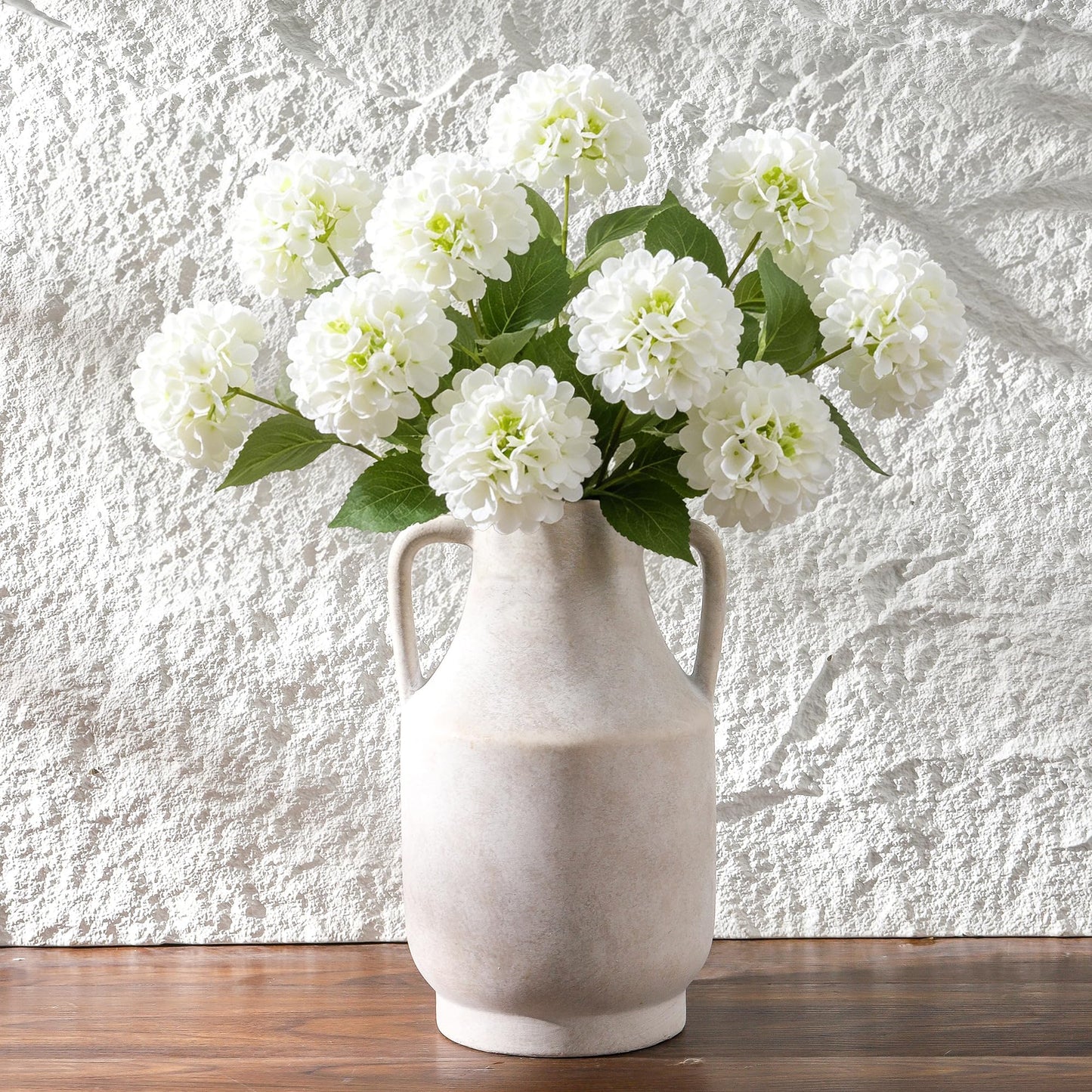 Mitt&Ditt Ceramic Flower Vase with Handles, 11 inch Tall Off-White Vase, Large Decorative Terracotta Vases, Farmhouse Rustic Pottery Vases for Home Decor, Living Room, Table