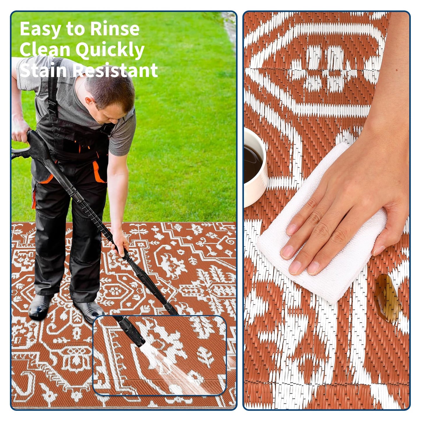 GlowSol Large 9x18 Outdoor Rug for Patios Waterproof Clearance Reversible Patio Mat Plastic Straw Rug RV Camping Mat Outside Carpet for Camping RV,Porch,Deck,Balcony,Camper,Backyard,Beach,Orange